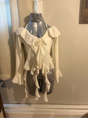 Women’s Cream Ruffle Wrap Blouse with Floral Accent